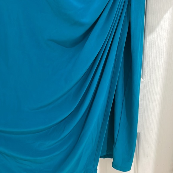 Dark teal blue American Living dress size 16 with 3/4 sleeves and slit - Picture 2 of 6